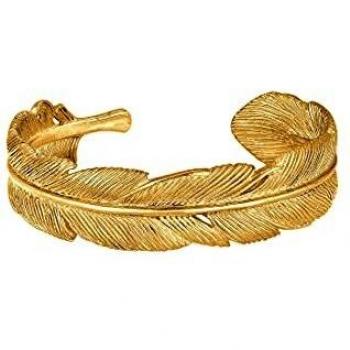 Armreif ELLI PREMIUM Armreif Bangle Feder Boho 925 Sterling Silber Armbänder Gr. 16 cm, ohne Stein, Silber 925 (Sterlingsilber), goldfarben (gold) Damen