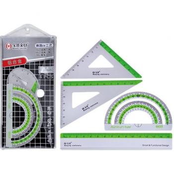 Set de papelería con reglas de aluminio multifuncionales, 4 piezas para escuela y oficina
