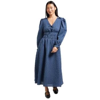 Dorothy Perkins Women's Blue Gingham Mid-Axis Dress with Shirred Waist (S10)