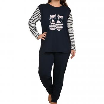 Set Pigiama Lunghe Donna Cotone Lycra L Blu Notte