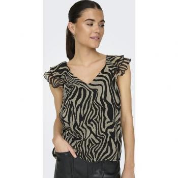 ONLY Top de Mujer con Detalles en las Mangas Negra Zebrado