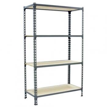 Rangement Métallique 4 Niveaux – Kit MADERCLICK – Gris/Bois – 1500 × 1100 × 500 mm