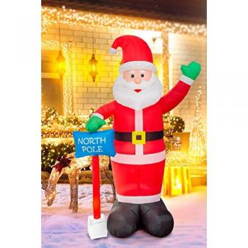 6ft Inflatable Waving Santa Claus with North Pole Sign and White LED Lights
