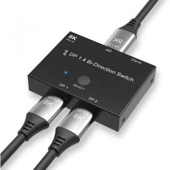Switch divisor Ultra HD 8K DP 1.4, 2 puertos, bidireccional, 8K @ 60Hz, 4K @ 144Hz