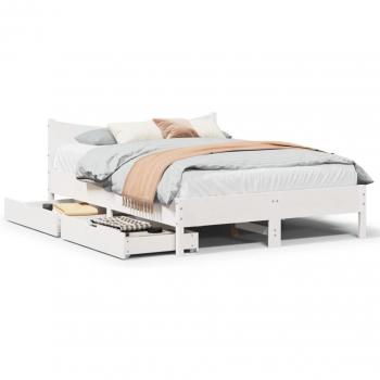 Cama de Madera de Pino Blanca con Cajones Maison Exclusiva 140x200 cm