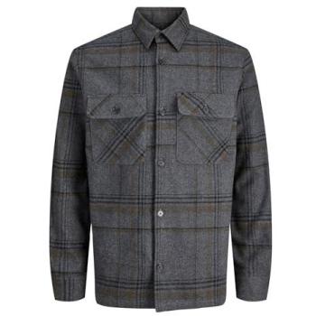 Dark Grey Rayle Overshirt by Jack & Jones – 2XL, Long Sleeve, Mixed Check