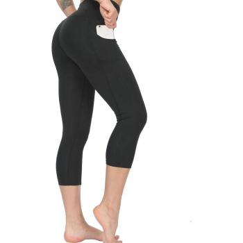 Legging Fitness Femme avec Poches 3/4 Taille Haute Noir