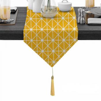 Cotton Linen Table Runner with Bands for Home Wedding Banquet