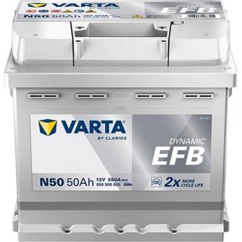 VARTA Starterbatterie DYNAMIC EFB 12 V, 50 Ah – 550 A für VW, Suzuki, Peugeot, Audi, Toyota, Mercedes-Benz, Nissan, Opel, Great Wall, Renault, Fiat
