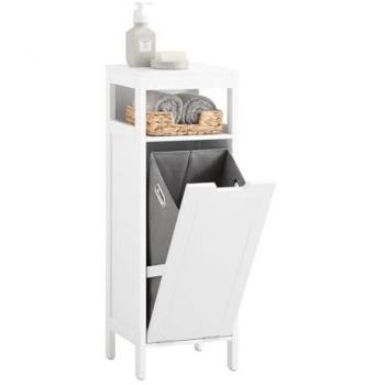 Cesto para Ropa Sucia Armario Multifuncional de Baño Mueble de Suelo con 1 Cesto y 1 Estante Abierto Blanco 30 x 30 x 90 cm BZR122-W