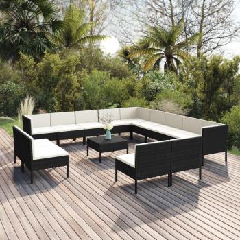 VidaXL 14 Piece Outdoor Lounge Set with Cushions Poly Rattan Black