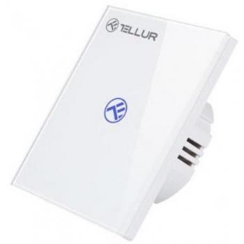 Interruptor WiFi Tellur inteligente, sin neutro, táctil, control por app y voz, vidrio blanco (1 botón)