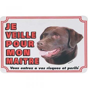 Panneau “Je veille pour mon maître” PVC Labrador Retriever chocolat