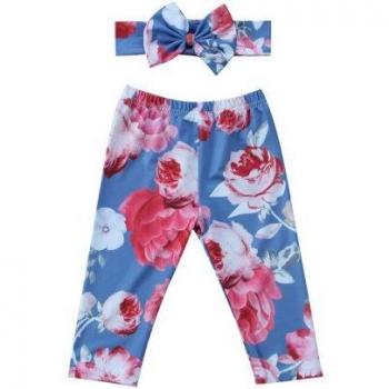 Ropa de Bebé con Pantalones Largos y Diadema Floral