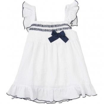 Vestido de bebé niña en color marino con volantes y detalles en contraste