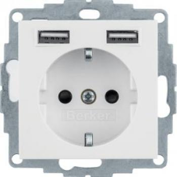 Berker Steckdose SCHUKO/USB 48031909 S.1, polarweiß mt. S.1 Steckdose