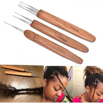 Alicates de ganchillo Unbrand, juego 3 piezas, mango de bambú en tono marrón