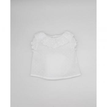 Blusa de bebé niña con manga corta y detalles de plumeti
