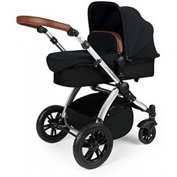 Ickle Bubba Stomp V3 Convertible Travel System (Black with Tan Handles, Silver Frame)