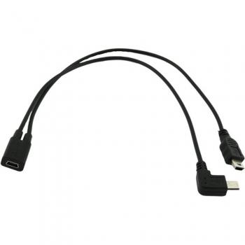 USB Mini Female to Micro Right Angle Y Splitter Charger Cable 1ft