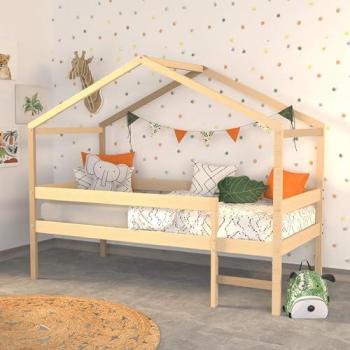 Lit cabane en bois naturel pour enfant 90x190