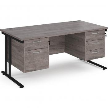 Maestro 25 Grey Oak Straight Desk 1600mm x 800mm with 2 and 3 Drawer Pedestals