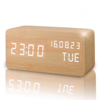 Réveil LED Bois avec Fonction Rechargeable