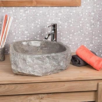 Lavabo asimétrico WANDA COLLECTION de mármol gris para cuarto de baño