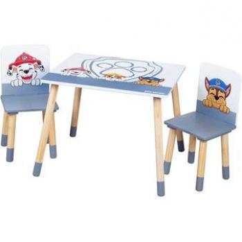 Ensemble table chaises enfant en bois naturel et blanc motif chiens Gris 50x54x60cm