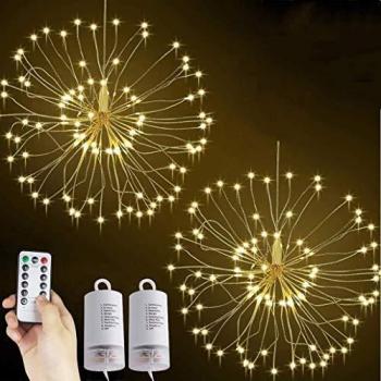 Starburst Lights, 120 LED Dimmable Battery Operated Firework Hanging Lights, Waterproof Christmas Fairy String Lights 8 Lighting Modes for Home Garden Wedding Xmas