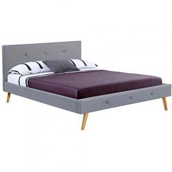 Lit Scandinave Oslo 140 x 190 cm Tissu Gris Clair