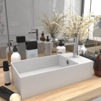Overflow Ceramic Bathroom Sink in Matt White