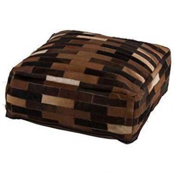 Marron Chalet J-Line Coussin de sol en cuir souple avec motif briques