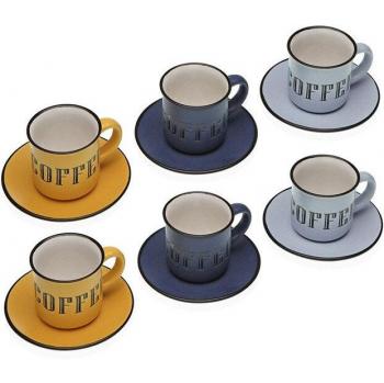 Set di 6 tazze in gres con piattini Versa Abia