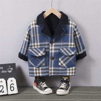 Warm Woolen Coat in Plaid for Kids