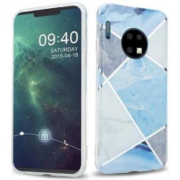 Copertura Huawei Mate 30 – Custodia in Marmo Blu con Motivo a Mosaico, Materiale TPU