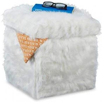 Contenitore Pouf Imbottito Quadrato, 40L, 39 x 38 x 38 cm, Bianco