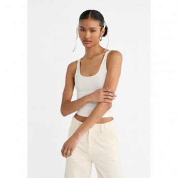 Stradivarius Ecru Polyamide Crew Neck T-shirt Size S