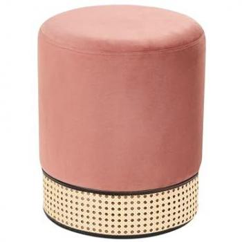 Pouf Glamour Rosa in Velluto Imbottito con Rattan Intrecciato
