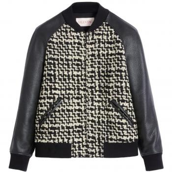 Valentino Men's Beige ChezTweed Bomber Jacket, Large