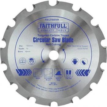 Faithfull TCT Circular Saw Blade for Wood with Nails 184mm x 16mm x 14T