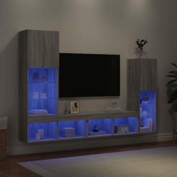 Soporte de TV Pared con Luz LED 4 módulos Madera Ingeniería