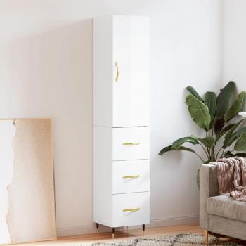 Highboard Glossy White 34.5x34x180 cm Engineered Wood