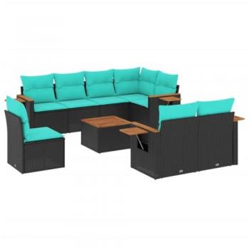 Kit VidaXL Sofás de Jardim Vime Preto (9 peças) com Almofadões