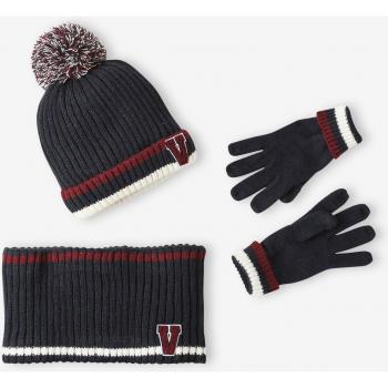 Trio d’hiver “Marine” : bonnet, snood et gants à mailles