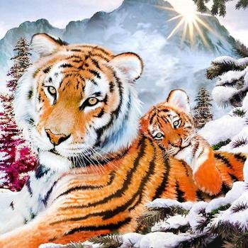 Broderie ronde tigre et son petit