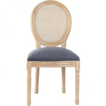 ZANDIARA Chaise cannage et tissu MEDAILLON Gris anthracite
