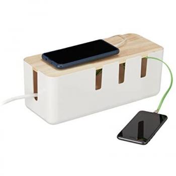 Relaxdays Cable Box, Porta Cavi Elettrici, Organizer per 2 Ciabatte, Bianco