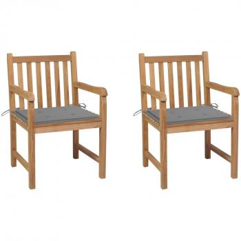 Conjunto de Cadeiras de Jardim em Teca com Almofadões Cinzentos