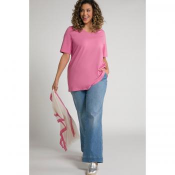 T-shirt rossa mezze maniche donna taglio svasato cotone scollatura a V 48/50